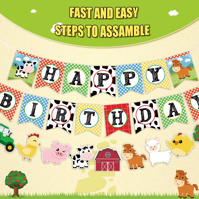 WERNNSAI Farm Animals Birthday Banner - Happy Birthday Banner with Tractor Barnyard Bunting Garland for Kids Boys Girls Farm Theme Party Decorations Supplies - Image 2